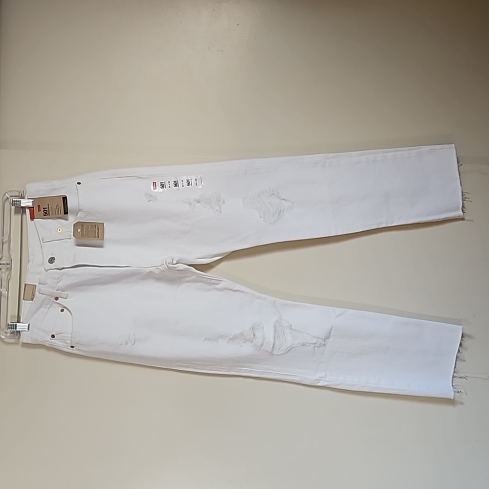 Levi's 501 Original White High Rise Straight Leg Jeans Distressed Size 29X30